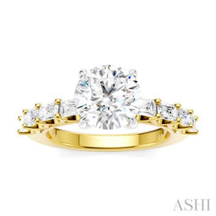 7/8 Ctw Round Shape Emerald and Round Cut Diamond Semi-Mount Engagement Ring in 14K Yellow and White Gold