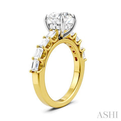 7/8 Ctw Round Shape Emerald and Round Cut Diamond Semi-Mount Engagement Ring in 14K Yellow and White Gold