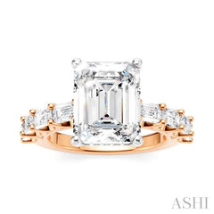 1 3/8 Ctw Emerald Shape Emerald and Round Cut Diamond Semi-Mount Engagement Ring in 14K Rose and White Gold
