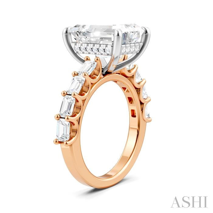 1 1/3 Ctw Emerald Shape Emerald and Round Cut Diamond Semi-Mount Engagement Ring in 14K Rose and White Gold