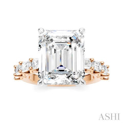 1 1/3 Ctw Emerald Shape Emerald and Round Cut Diamond Semi-Mount Engagement Ring in 14K Rose and White Gold
