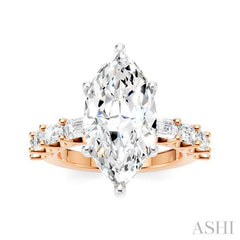 1 1/3 Ctw Marquise Shape Emerald and Round Cut Diamond Semi-Mount Engagement Ring in 14K Rose and White Gold