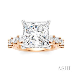 1 3/8 Ctw Princess Shape Emerald and Round Cut Diamond Semi-Mount Engagement Ring in 14K Rose and White Gold