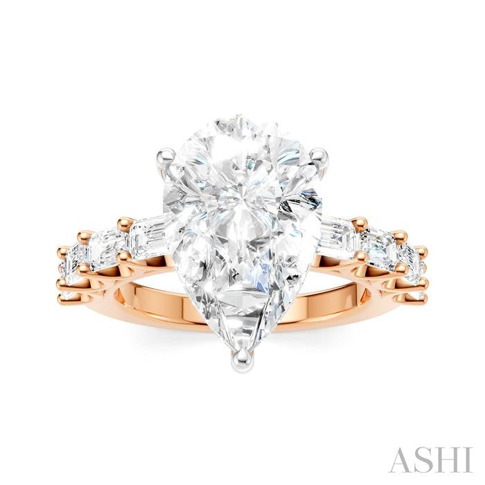 1 1/3 Ctw Pear Shape Emerald and Round Cut Diamond Semi-Mount Engagement Ring in 14K Rose and White Gold