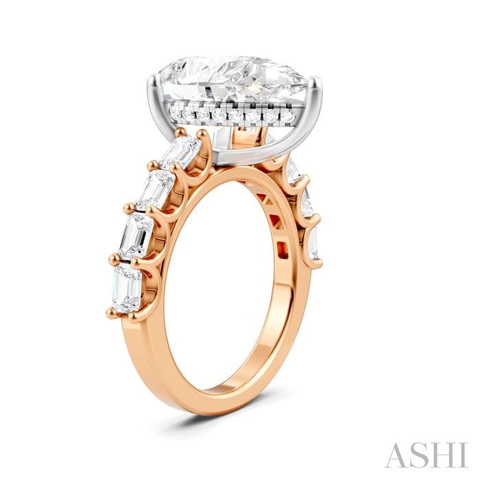 1 1/3 Ctw Pear Shape Emerald and Round Cut Diamond Semi-Mount Engagement Ring in 14K Rose and White Gold