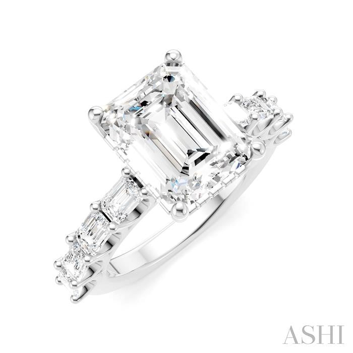 1 3/8 Ctw Emerald Shape Emerald and Round Cut Diamond Semi-Mount Engagement Ring in 14K White Gold