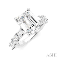 1 3/8 Ctw Emerald Shape Emerald and Round Cut Diamond Semi-Mount Engagement Ring in 14K White Gold