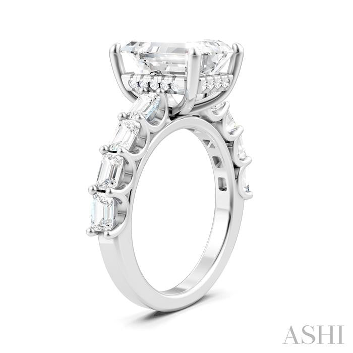 1 3/8 Ctw Emerald Shape Emerald and Round Cut Diamond Semi-Mount Engagement Ring in 14K White Gold