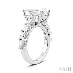 1 3/8 Ctw Emerald Shape Emerald and Round Cut Diamond Semi-Mount Engagement Ring in 14K White Gold