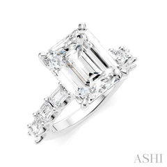 1 1/3 Ctw Emerald Shape Emerald and Round Cut Diamond Semi-Mount Engagement Ring in 14K White Gold