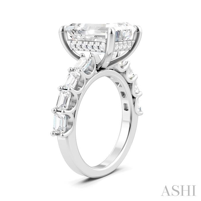 1 1/3 Ctw Emerald Shape Emerald and Round Cut Diamond Semi-Mount Engagement Ring in 14K White Gold