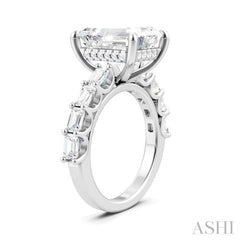 1 1/3 Ctw Emerald Shape Emerald and Round Cut Diamond Semi-Mount Engagement Ring in 14K White Gold