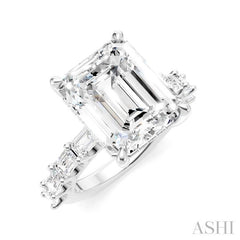 1 1/3 Ctw Emerald Shape Emerald and Round Cut Diamond Semi-Mount Engagement Ring in 14K White Gold