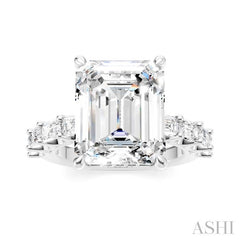 1 1/3 Ctw Emerald Shape Emerald and Round Cut Diamond Semi-Mount Engagement Ring in 14K White Gold