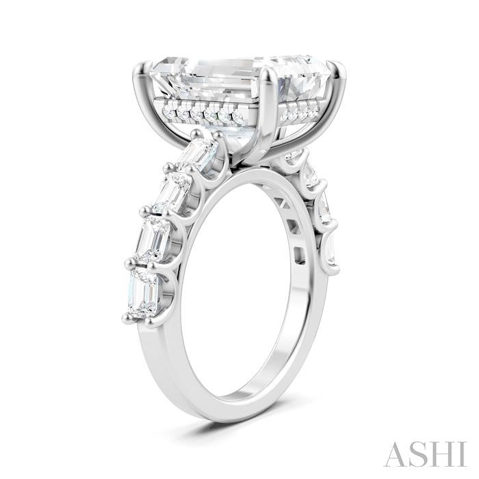 1 1/3 Ctw Emerald Shape Emerald and Round Cut Diamond Semi-Mount Engagement Ring in 14K White Gold
