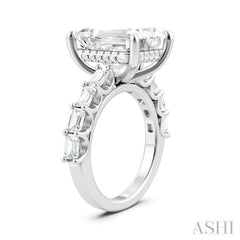 1 1/3 Ctw Emerald Shape Emerald and Round Cut Diamond Semi-Mount Engagement Ring in 14K White Gold