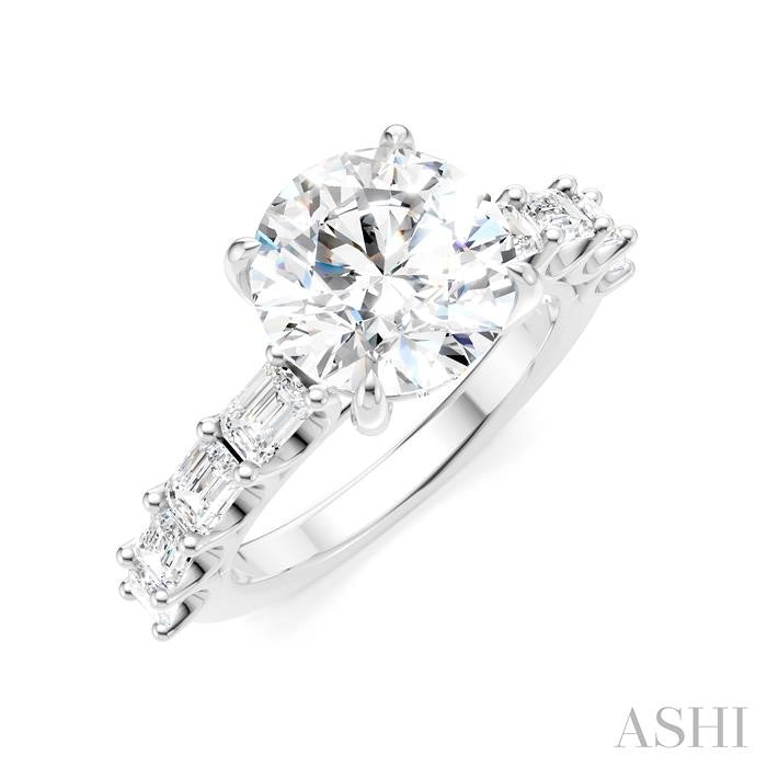1 1/3 Ctw Round Shape Emerald and Round Cut Diamond Semi-Mount Engagement Ring in 14K White Gold