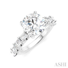 1 1/3 Ctw Round Shape Emerald and Round Cut Diamond Semi-Mount Engagement Ring in 14K White Gold