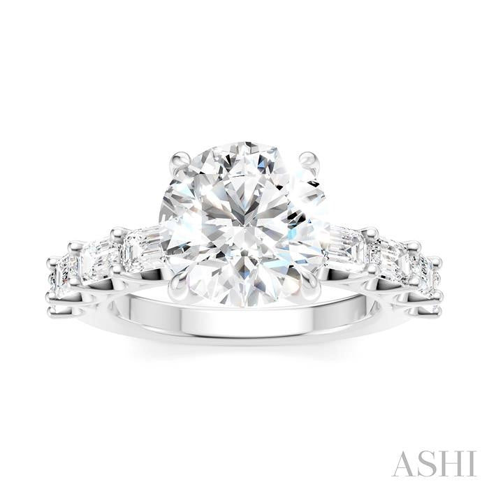1 1/3 Ctw Round Shape Emerald and Round Cut Diamond Semi-Mount Engagement Ring in 14K White Gold