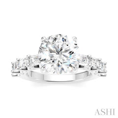 1 1/3 Ctw Round Shape Emerald and Round Cut Diamond Semi-Mount Engagement Ring in 14K White Gold