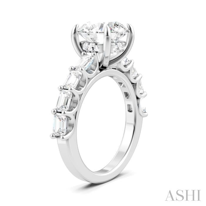1 1/3 Ctw Round Shape Emerald and Round Cut Diamond Semi-Mount Engagement Ring in 14K White Gold