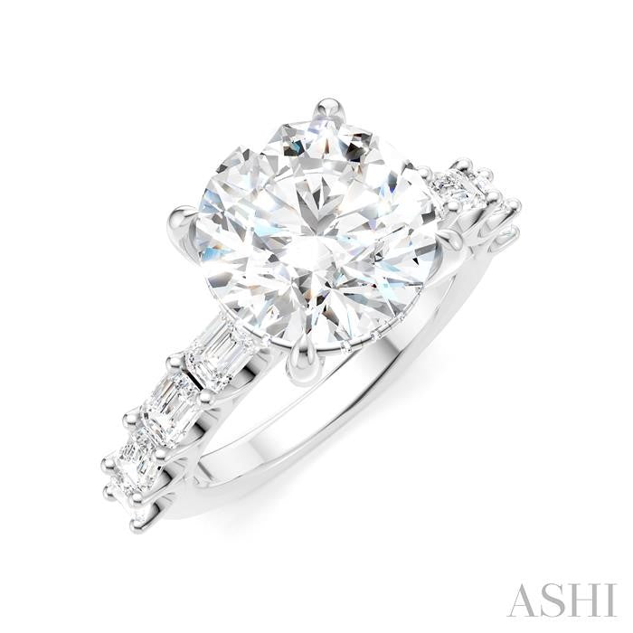 1 1/3 Ctw Round Shape Emerald and Round Cut Diamond Semi-Mount Engagement Ring in 14K White Gold