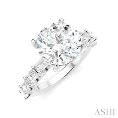 1 1/3 Ctw Round Shape Emerald and Round Cut Diamond Semi-Mount Engagement Ring in 14K White Gold