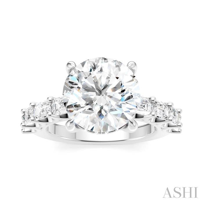1 1/3 Ctw Round Shape Emerald and Round Cut Diamond Semi-Mount Engagement Ring in 14K White Gold