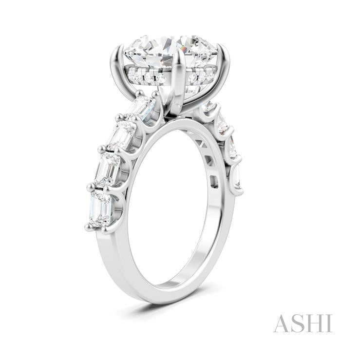 1 1/3 Ctw Round Shape Emerald and Round Cut Diamond Semi-Mount Engagement Ring in 14K White Gold