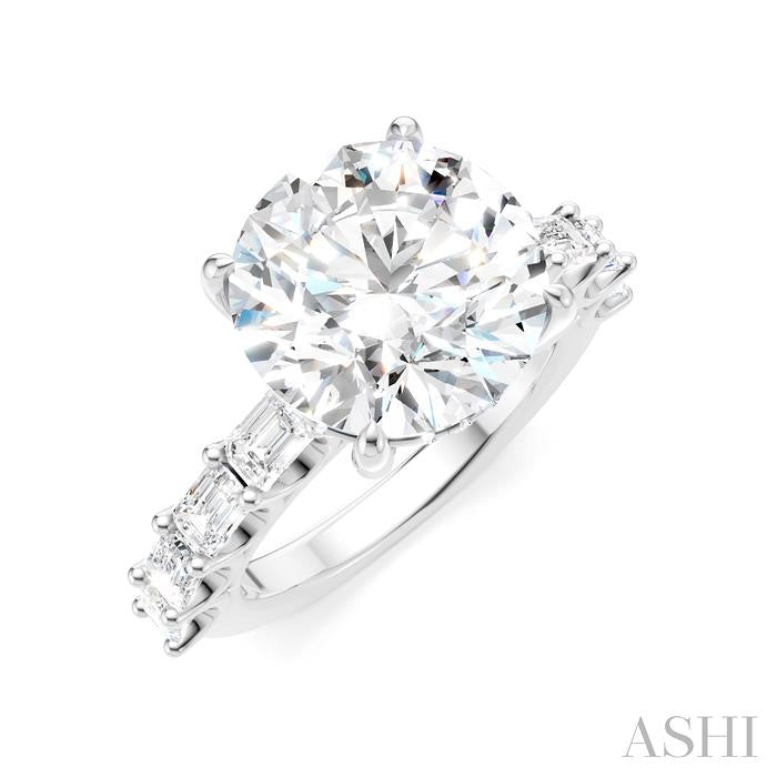 1 1/3 Ctw Round Shape Emerald and Round Cut Diamond Semi-Mount Engagement Ring in 14K White Gold