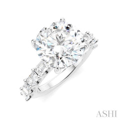 1 1/3 Ctw Round Shape Emerald and Round Cut Diamond Semi-Mount Engagement Ring in 14K White Gold