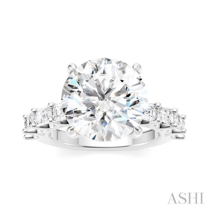 1 1/3 Ctw Round Shape Emerald and Round Cut Diamond Semi-Mount Engagement Ring in 14K White Gold