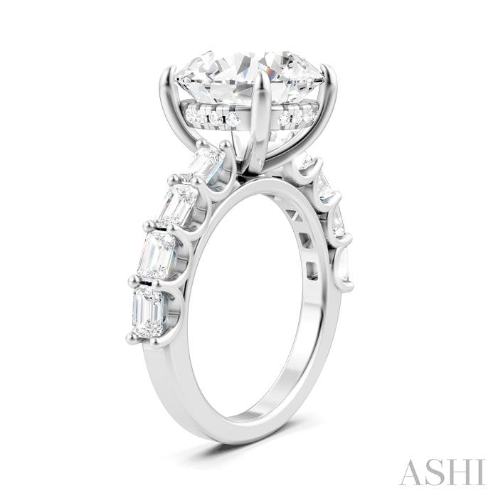 1 1/3 Ctw Round Shape Emerald and Round Cut Diamond Semi-Mount Engagement Ring in 14K White Gold