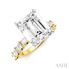 1 1/3 Ctw Emerald Shape Emerald and Round Cut Diamond Semi-Mount Engagement Ring in 14K Yellow and White Gold