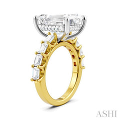1 1/3 Ctw Emerald Shape Emerald and Round Cut Diamond Semi-Mount Engagement Ring in 14K Yellow and White Gold