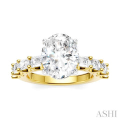 1 1/3 Ctw Oval Shape Emerald and Round Cut Diamond Semi-Mount Engagement Ring in 14K Yellow and White Gold