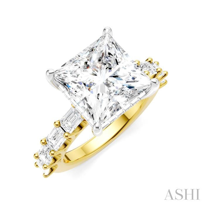 1 3/8 Ctw Princess Shape Emerald and Round Cut Diamond Semi-Mount Engagement Ring in 14K Yellow and White Gold