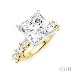 1 3/8 Ctw Princess Shape Emerald and Round Cut Diamond Semi-Mount Engagement Ring in 14K Yellow and White Gold