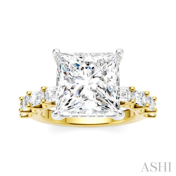 1 3/8 Ctw Princess Shape Emerald and Round Cut Diamond Semi-Mount Engagement Ring in 14K Yellow and White Gold