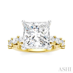1 3/8 Ctw Princess Shape Emerald and Round Cut Diamond Semi-Mount Engagement Ring in 14K Yellow and White Gold