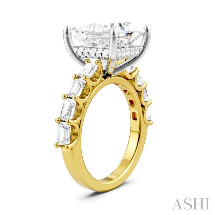 1 3/8 Ctw Princess Shape Emerald and Round Cut Diamond Semi-Mount Engagement Ring in 14K Yellow and White Gold