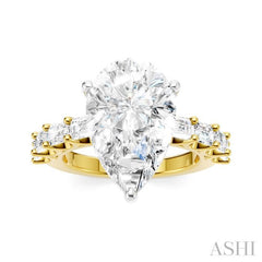 1 1/3 Ctw Pear Shape Emerald and Round Cut Diamond Semi-Mount Engagement Ring in 14K Yellow and White Gold