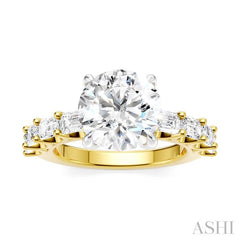1 1/3 Ctw Round Shape Emerald and Round Cut Diamond Semi-Mount Engagement Ring in 14K Yellow and White Gold