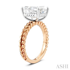 1/10 Ctw Emerald Shape Round Cut Diamond Semi-Mount Engagement Ring in 14K Rose and White Gold