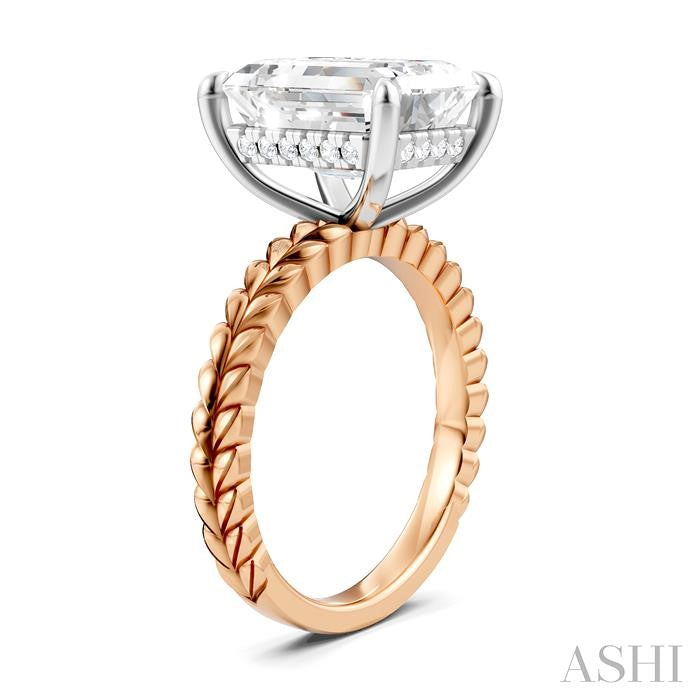 1/8 Ctw Emerald Shape Round Cut Diamond Semi-Mount Engagement Ring in 14K Rose and White Gold