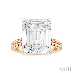 1/8 Ctw Emerald Shape Round Cut Diamond Semi-Mount Engagement Ring in 14K Rose and White Gold