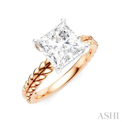 1/10 Ctw Princess Shape Round Cut Diamond Semi-Mount Engagement Ring in 14K Rose and White Gold