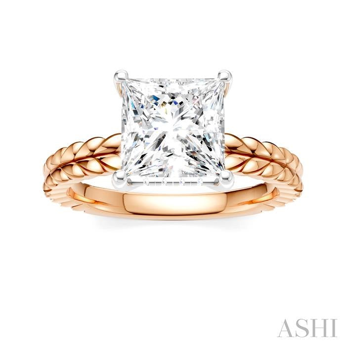 1/10 Ctw Princess Shape Round Cut Diamond Semi-Mount Engagement Ring in 14K Rose and White Gold