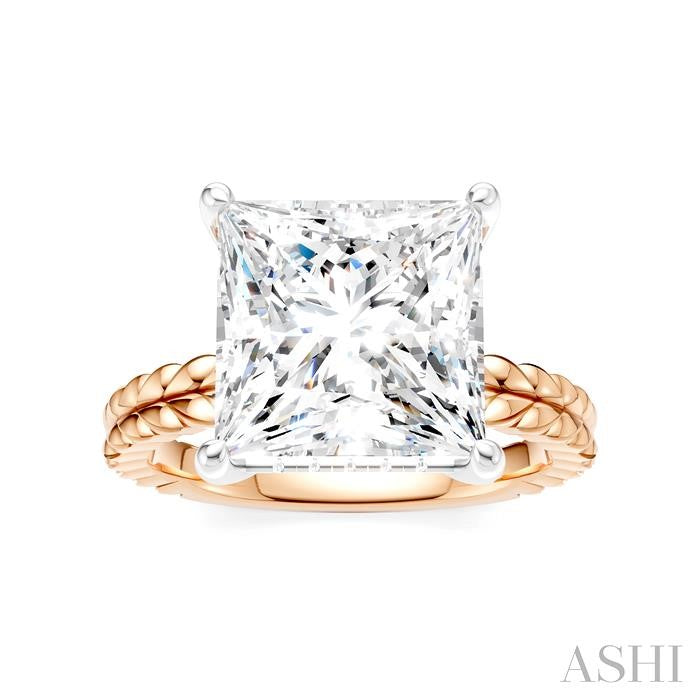 1/8 Ctw Princess Shape Round Cut Diamond Semi-Mount Engagement Ring in 14K Rose and White Gold