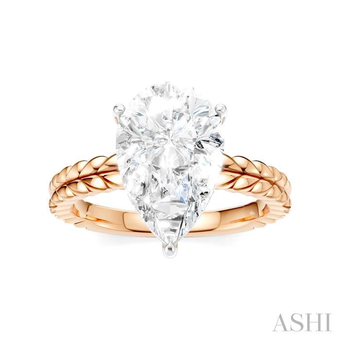 1/10 Ctw Pear Shape Round Cut Diamond Semi-Mount Engagement Ring in 14K Rose and White Gold